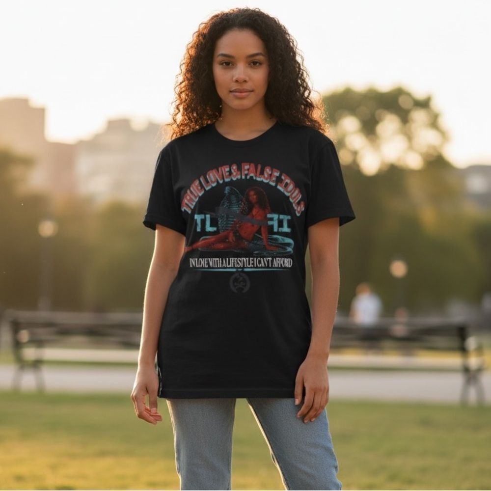 Vintage True Love & False Idols TLFI 2 Black Short Sleeve Tee Shirt - Size Large